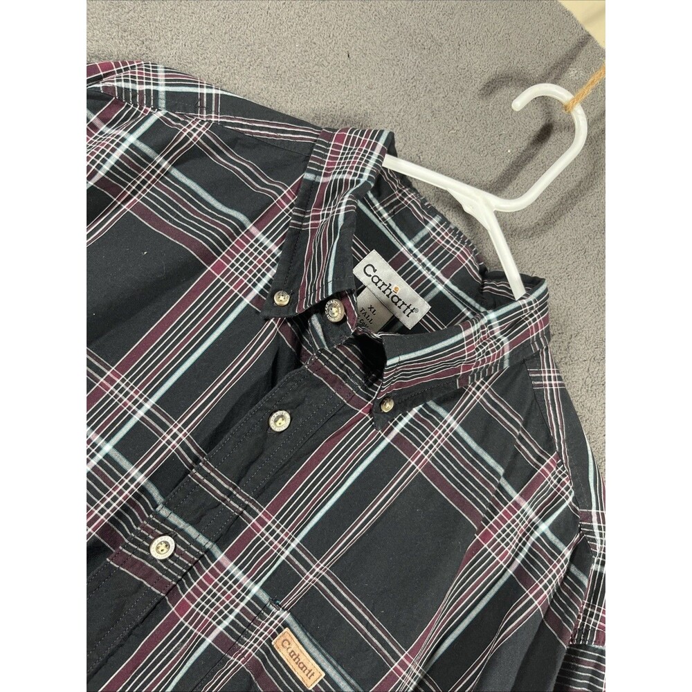 Carhartt Shirt Mens XL Tall Black Plaid Relaxed Fit Cotton Workwear
